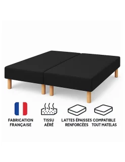 By Sommiflex. SOMMIER TAPISSIER NOIR 100x200x2 (200x200) FABRICATION FRANÇAISE ARTISANALE PIEDS OFFERTS HAUTEUR avec PIEDS 27 cm