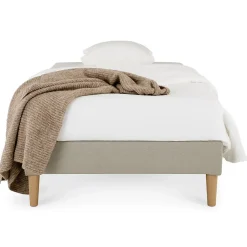 Idimex Sommier tapissier PAIMPOL 90 x 190 cm revêtement tissu - Beige Discount