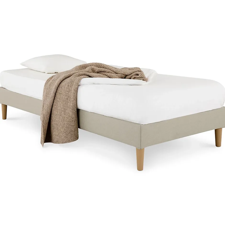 Idimex Sommier tapissier PAIMPOL 90 x 190 cm revêtement tissu - Beige Discount