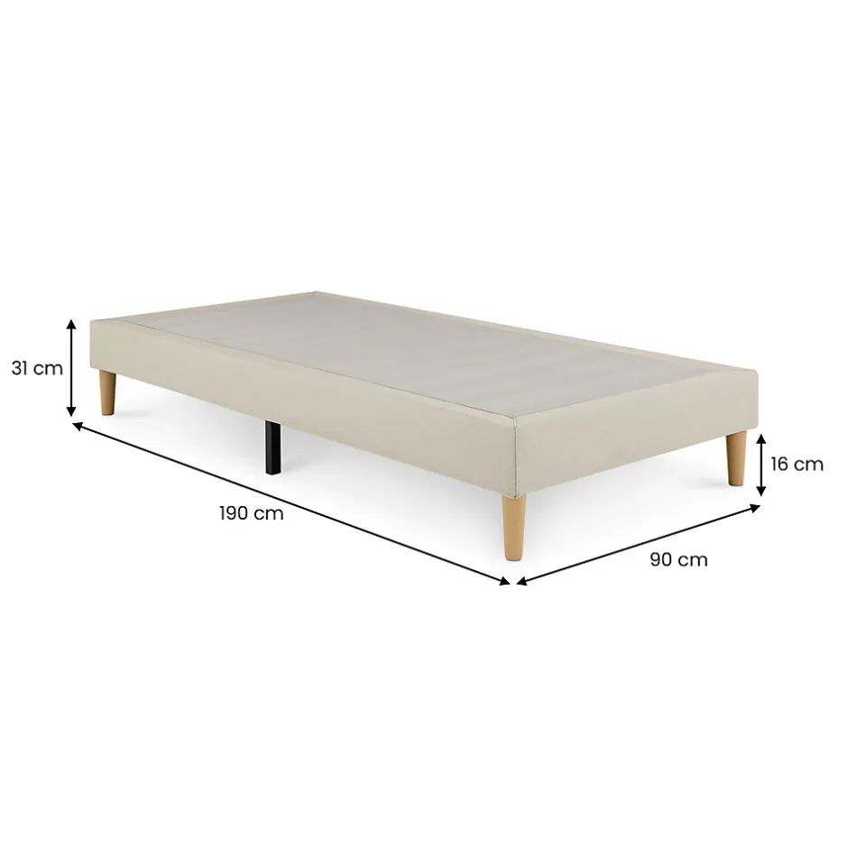 Idimex Sommier tapissier PAIMPOL 90 x 190 cm revêtement tissu - Beige Discount