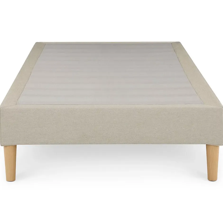 Idimex Sommier tapissier PAIMPOL 90 x 190 cm revêtement tissu - Beige Discount