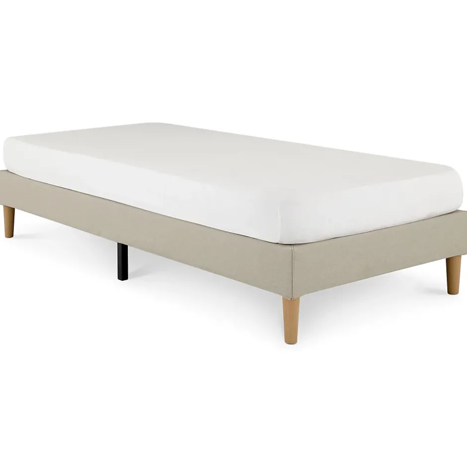 Idimex Sommier tapissier PAIMPOL 90 x 190 cm revêtement tissu - Beige Discount
