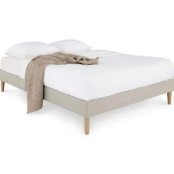 Idimex Sommier tapissier QUIMPER 140 x 190 cm revêtement tissu - Beige