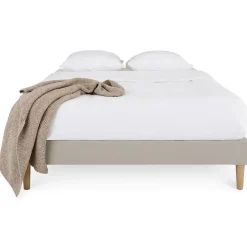 Idimex Sommier tapissier QUIMPER 140 x 190 cm revêtement tissu - Beige