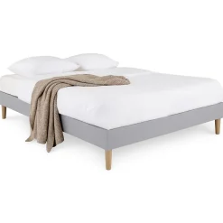 Idimex Sommier tapissier QUIMPER 140 x 190 cm revêtement tissu - Gris Discount