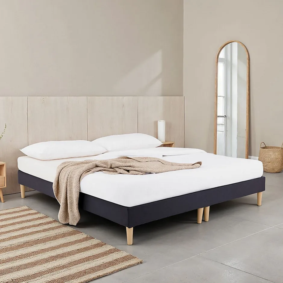 Idimex Sommier tapissier RENNES 180 x 200 cm revêtement tissu - Noir