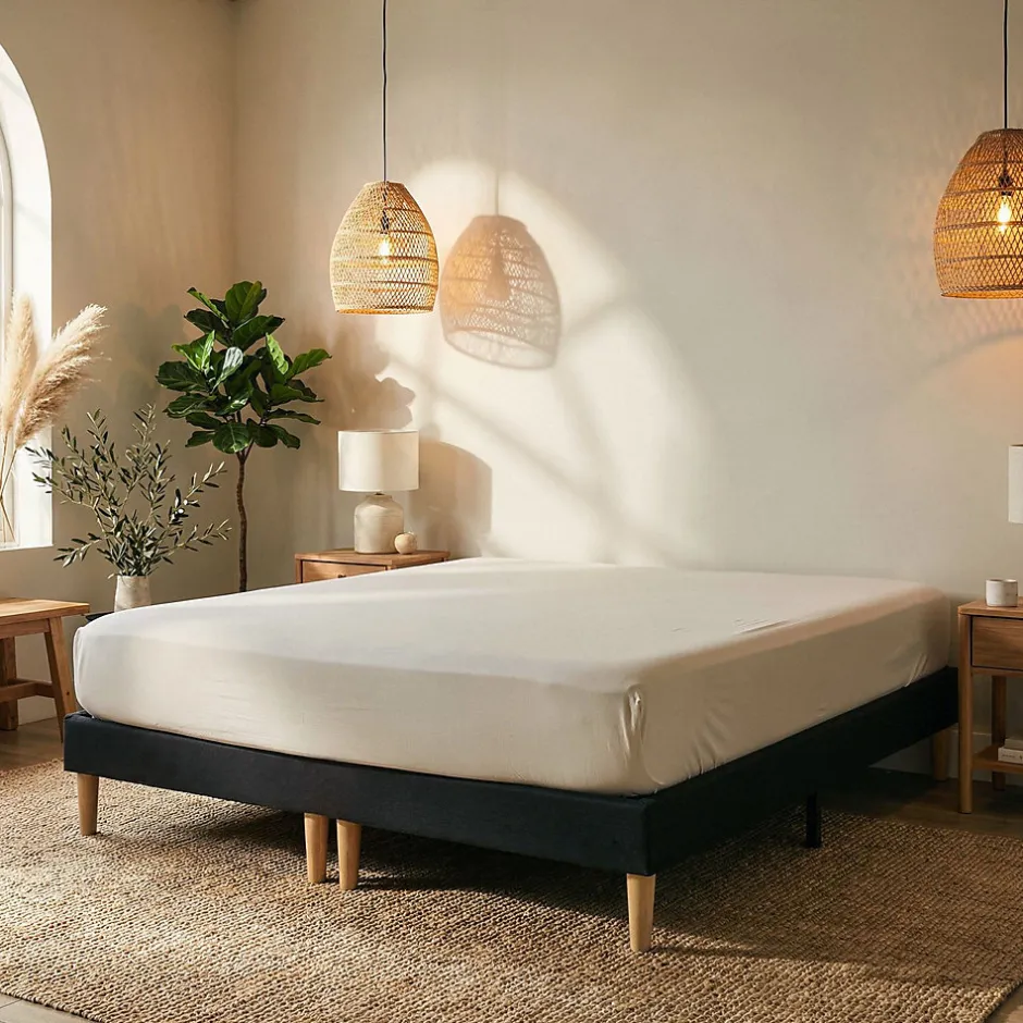 Idimex Sommier tapissier RENNES 180 x 200 cm revêtement tissu - Noir