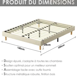 Teeno Sommier tapissier 140x190 cm 2x14 lattes, 9 pieds Hauteur du cadre 29 cm Outlet