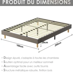 Teeno Sommier Tapissier 160x200cm , 14 lattes, Comfort, Brun