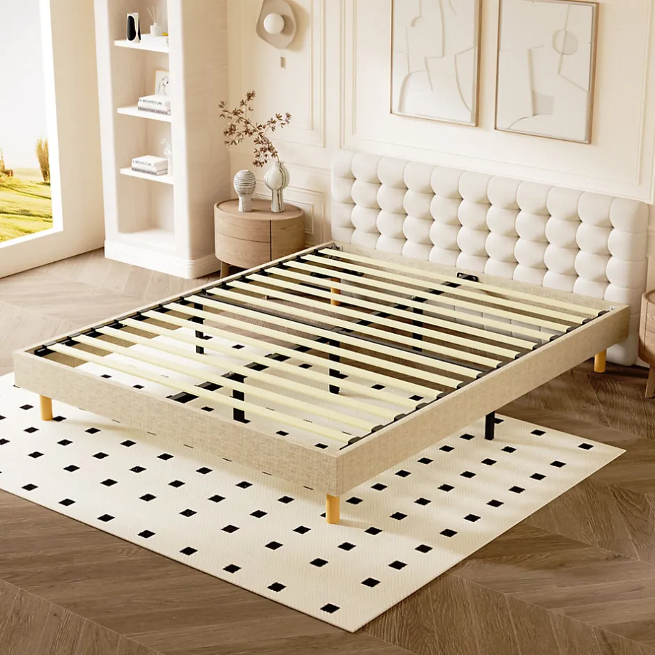 Teeno Sommier tapissier 140x200cm, 14 lattes, 9 pieds Hauteur du cadre 29 cm