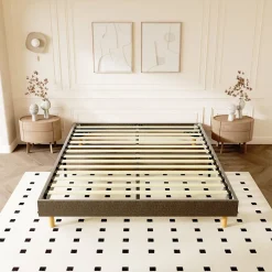 Teeno Sommier tapissier 140x200cm, 14 lattes, 9 pieds Hauteur du cadre 29 cm