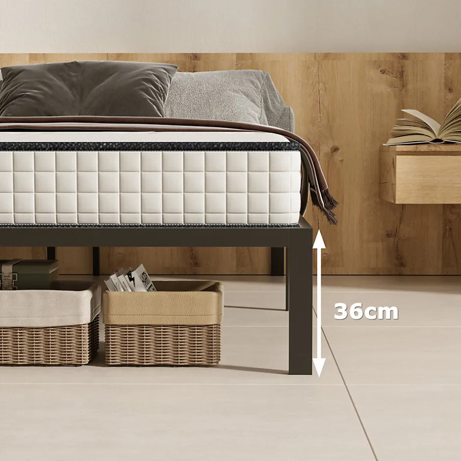 Teeno Sommier 140x190, Cadre de Lit 140x190 cm, Hauteur 36 cm pour Rangement, Plateforme en Métal, Lit 140 x 190 avec Sommier