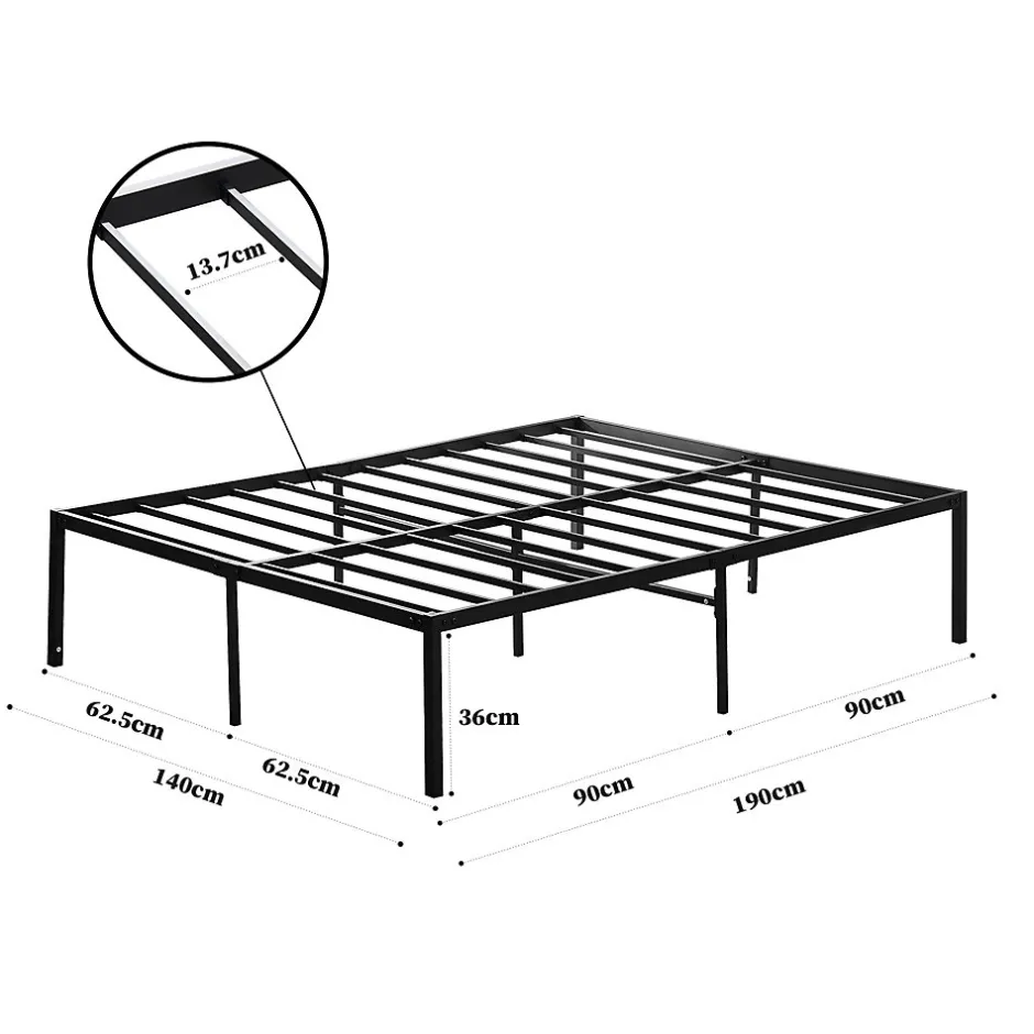 Teeno Sommier 140x190, Cadre de Lit 140x190 cm, Hauteur 36 cm pour Rangement, Plateforme en Métal, Lit 140 x 190 avec Sommier