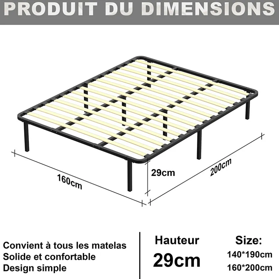 Teeno Sommier 160x200cm Hauteur de 29 cm