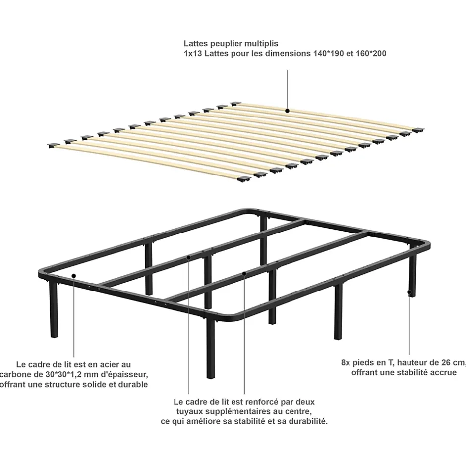 Teeno Sommier 140x190cm Hauteur de 29 cm Sale
