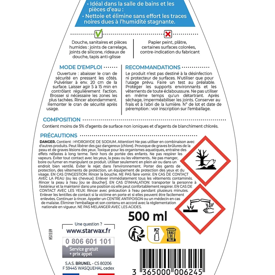 Starwax Spray nettoyant anti-traces noires joints salle de bains 500ml Online