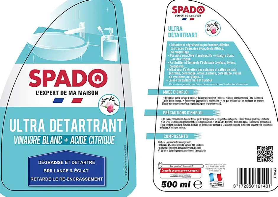 Spado Spray nettoyant ultra détartrant vinaigre blanc 500ml Hot