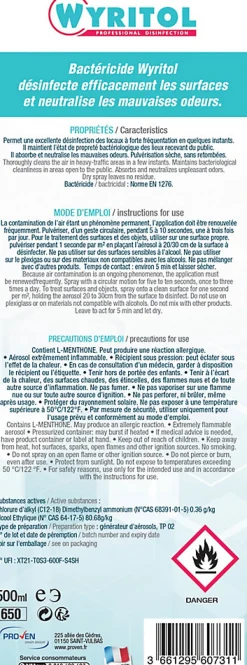 Wyritol Spray purificateur d'air bactéricide air & surfaces 500ml