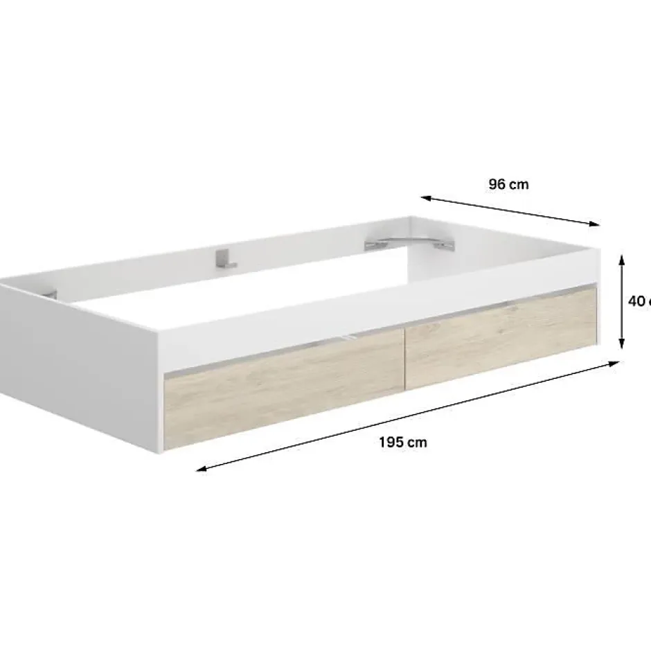 Generic Structure de lit - LAGO - 2 tiroirs - 90 x 190 cm - Blanc / Chene Discount
