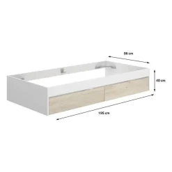 Generic Structure de lit - LAGO - 2 tiroirs - 90 x 190 cm - Blanc / Chene Discount