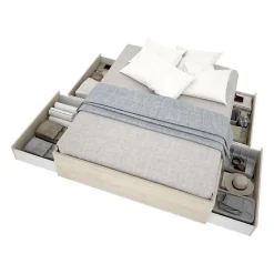 Generic Structure de lit - LAGO - 140 x 190 cm - 4 tiroirs - Chene