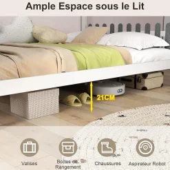 Giantex Structure de Lit 200x140CM avec Bureau Étude sur le Côté et 2 Tiroirs Aucun Sommier Nécessaire 253X102X193CM Blanc