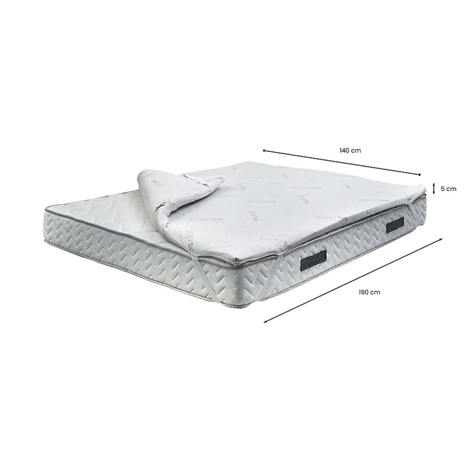 Talamo Italia Surmatelas double Sagittaire, Ensemble matelas avec oreillers, Surmatelas en mousse à mémoire de forme, 140x190xh5 cm