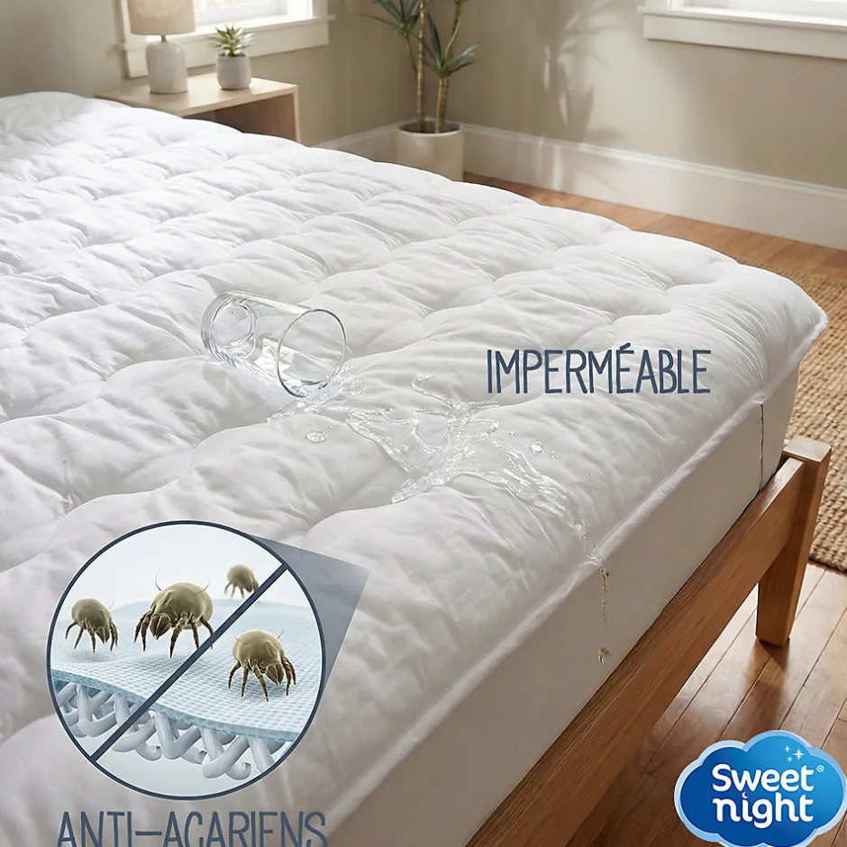 Sweetnight Surmatelas Moelleux 160x200 cm - Protege Matelas Impermeable - Housse Coton - 4 Coins Elastiques - Traitement Anti-Acarien
