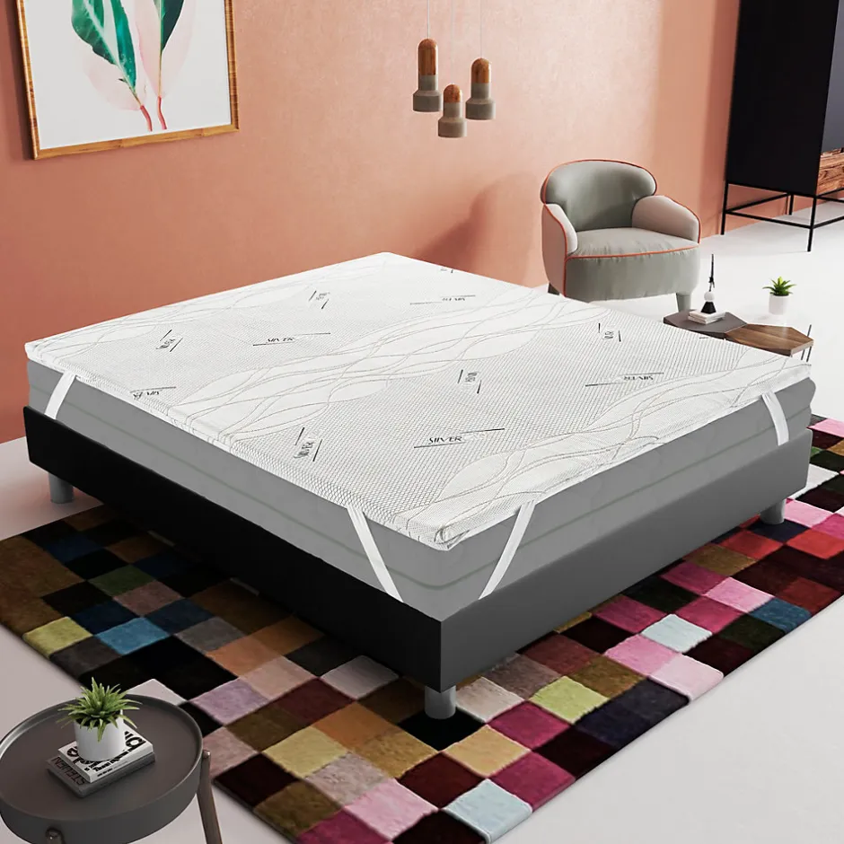 Materassiedoghe Sur-matelas 140x200 - Mousse à Mémoire De Forme - Epaisseur 5 cm - Revêtement Amovible Silver Fresh