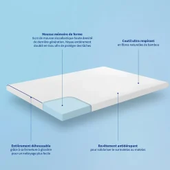 Bleu Calin Surmatelas 160x200cm Mémoire de forme L'ACCUEILLANT