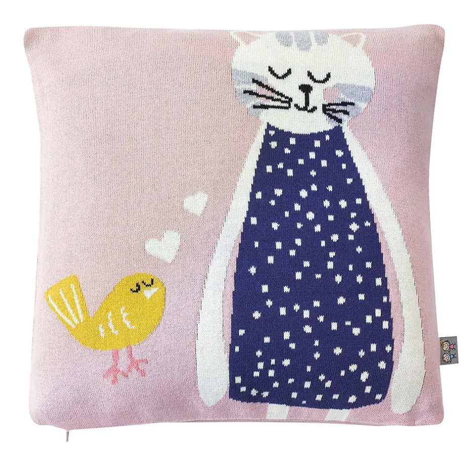 Sevira Kids Taie de coussin en tricot de coton Chat