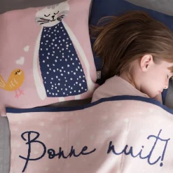 Sevira Kids Taie de coussin en tricot de coton Chat