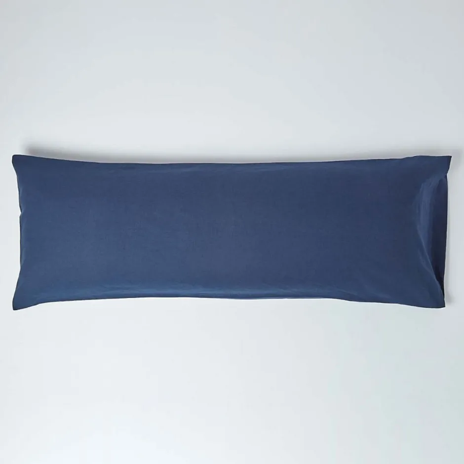 Homescapes Taie de traversin bleu marine en lin lavé, 50x140 cm -