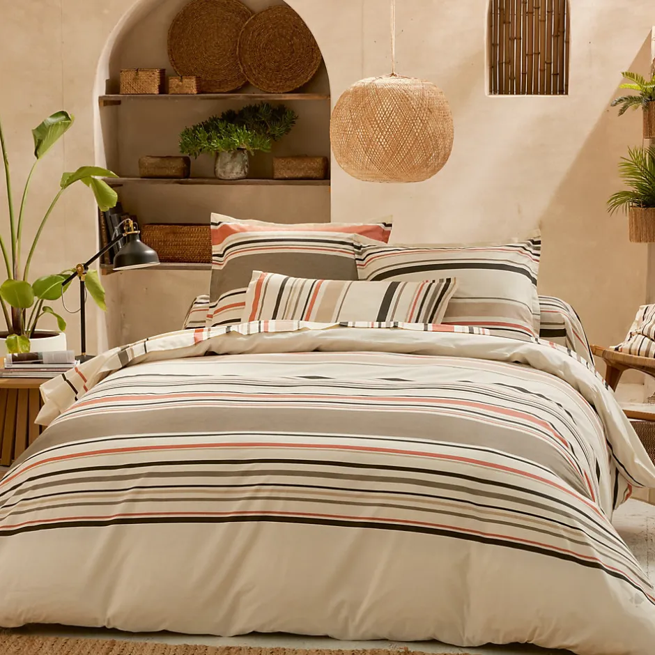 Linnea Taie de traversin 140x43 cm coton HUGO beige/corail