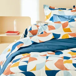 Linnea Taie de traversin 140x43 cm percale de coton MODULO bleu cobalt