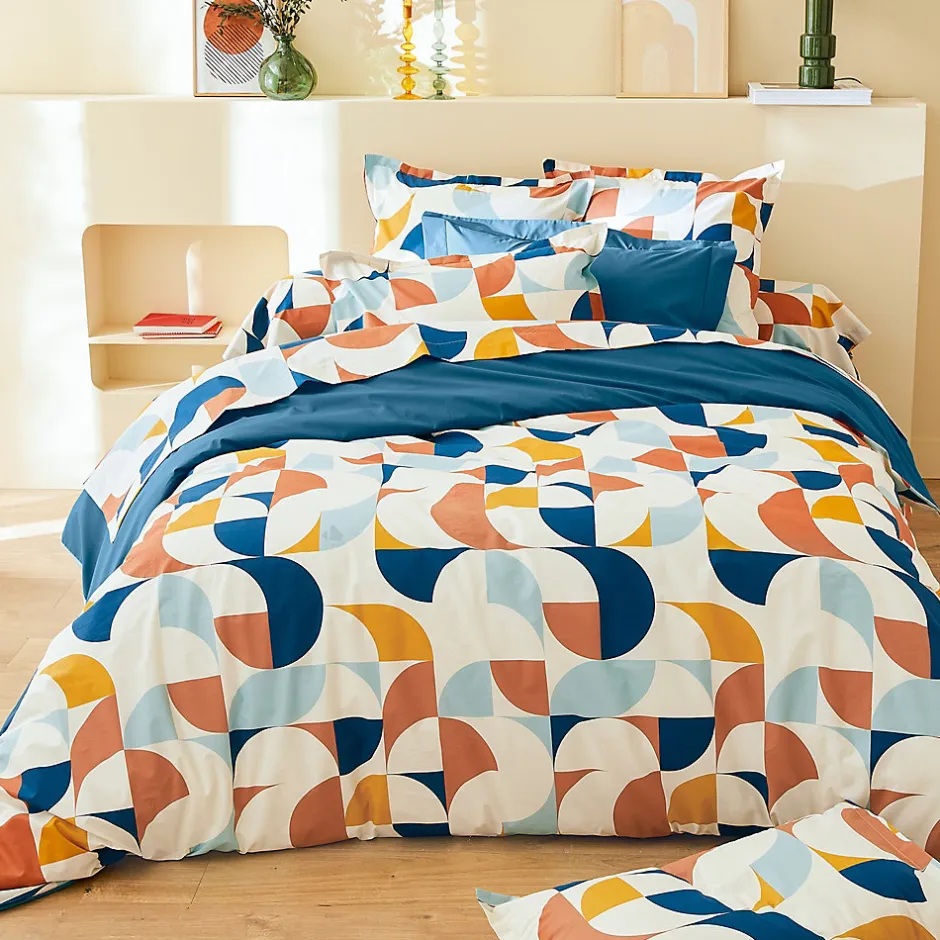Linnea Taie de traversin 200x43 cm percale de coton MODULO bleu cobalt