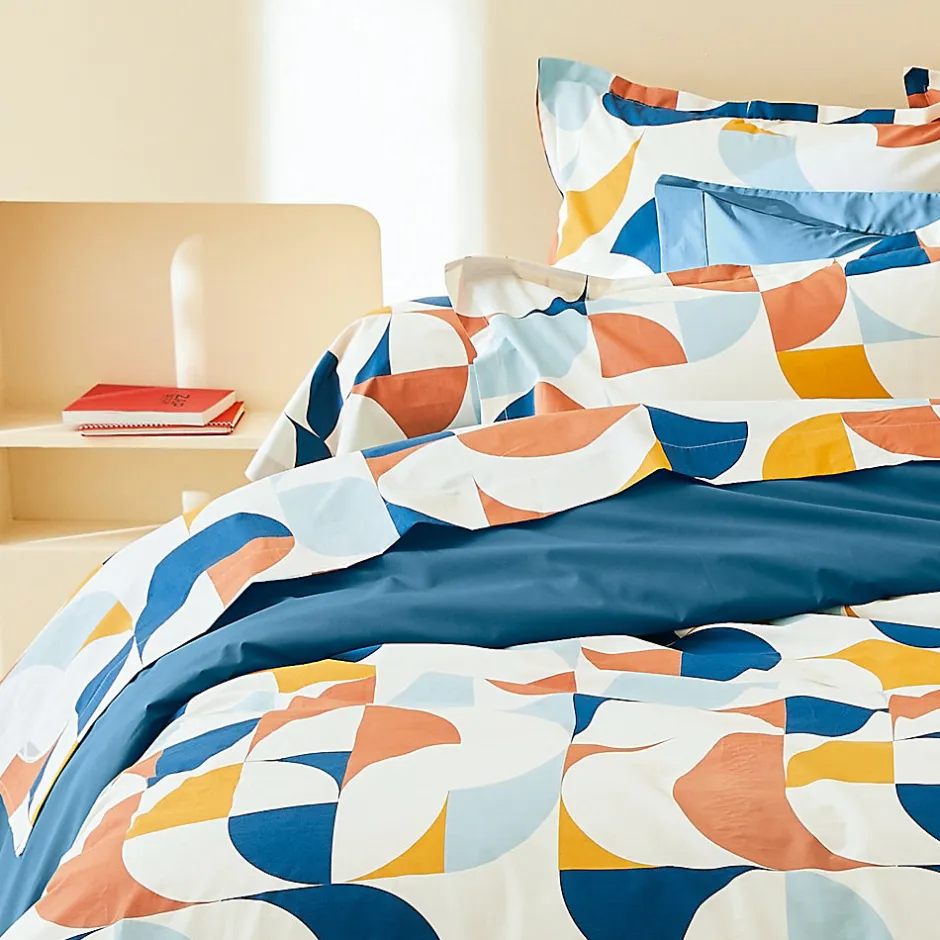 Linnea Taie de traversin 200x43 cm percale de coton MODULO bleu cobalt