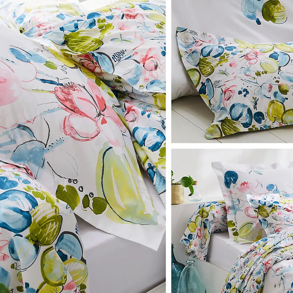 Linnea Taie de traversin 140x43 cm percale coton NENUPHAR aqua Outlet