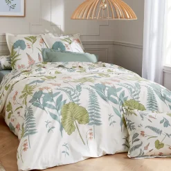 Linnea Taie de traversin 140x43 cm percale 100 % coton FÉÉRIE Blanc sauge
