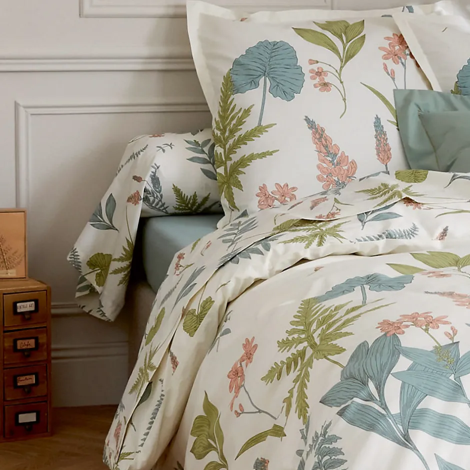 Linnea Taie de traversin 140x43 cm percale 100 % coton FÉÉRIE Blanc sauge