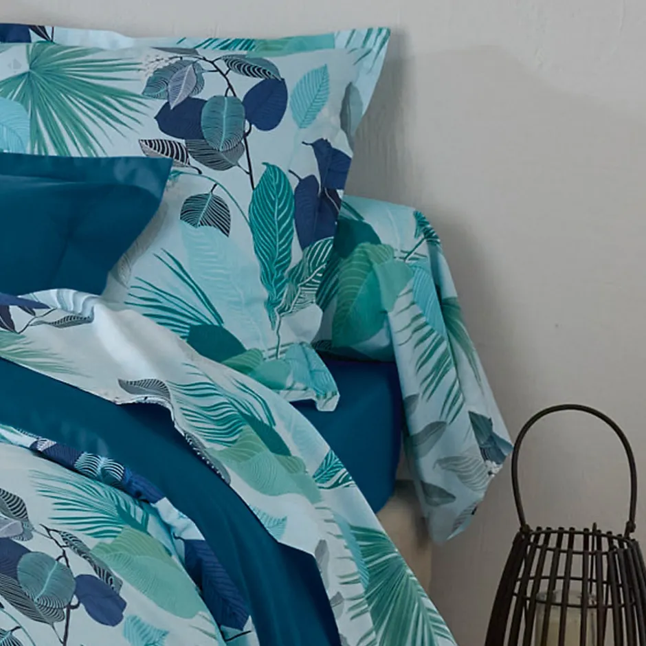 Linnea Taie de traversin 140x43 cm percale de coton MOOREA PACIFIC bleu/vert