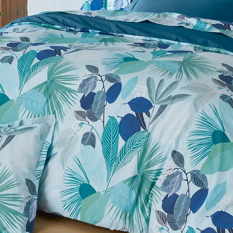 Linnea Taie de traversin 140x43 cm percale de coton MOOREA PACIFIC bleu/vert