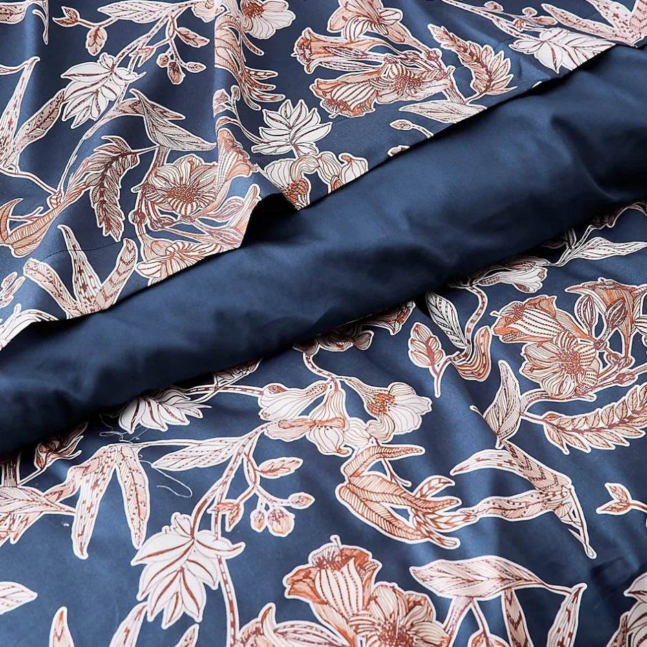 Linnea Taie de traversin 240x43 cm satin de coton BOTANIC bleu Nuit New