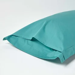 Homescapes Taie d'oreiller à volants bleu canard 100% coton égyptien 200 fils, 50x75 cm -