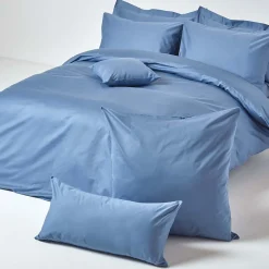 Homescapes Taie d'oreiller à volants bleu en satin de coton égyptien 1000 fils, 50x75 cm -