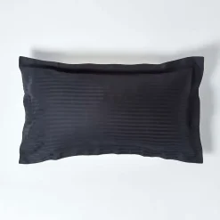 Homescapes Taie d'oreiller à  volants noir satin rayé en coton égyptien 330 fils, 50x90 cm - Online