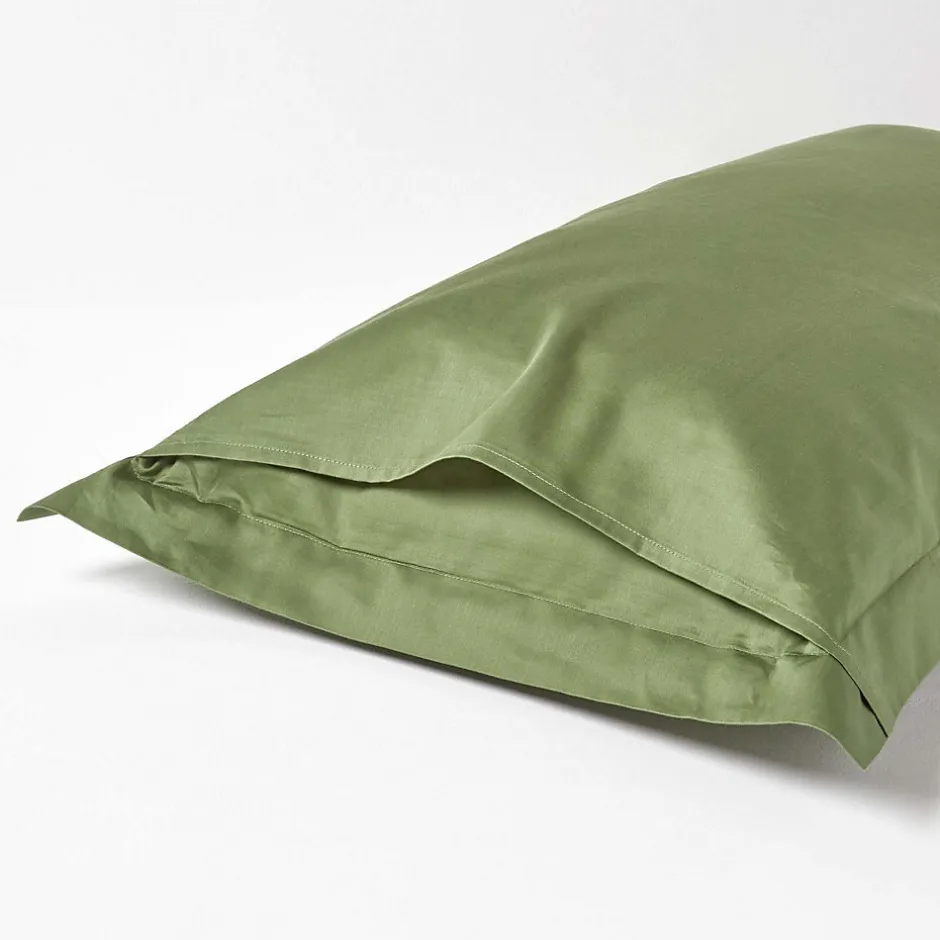 Homescapes Taie d'oreiller à volants vert mousse en coton égyptien bio 400 fils, 50x75 cm -