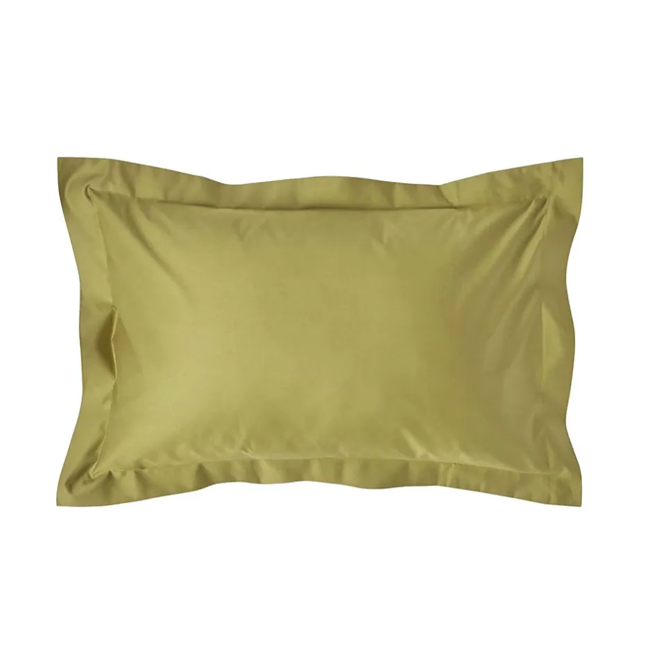 Homescapes Taie d'oreiller à volants vert olive en satin de coton égyptien 1000 fils, 50x75 cm -