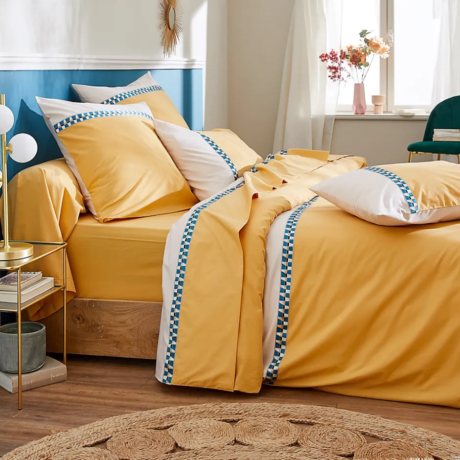 Linnea Taie d'oreiller bicolore 65x65 cm percale coton ROMY Ambre