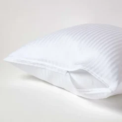 Homescapes Taie d'oreiller blanc satin rayé en coton égyptien 330 fils, 60x60 cm - Hot